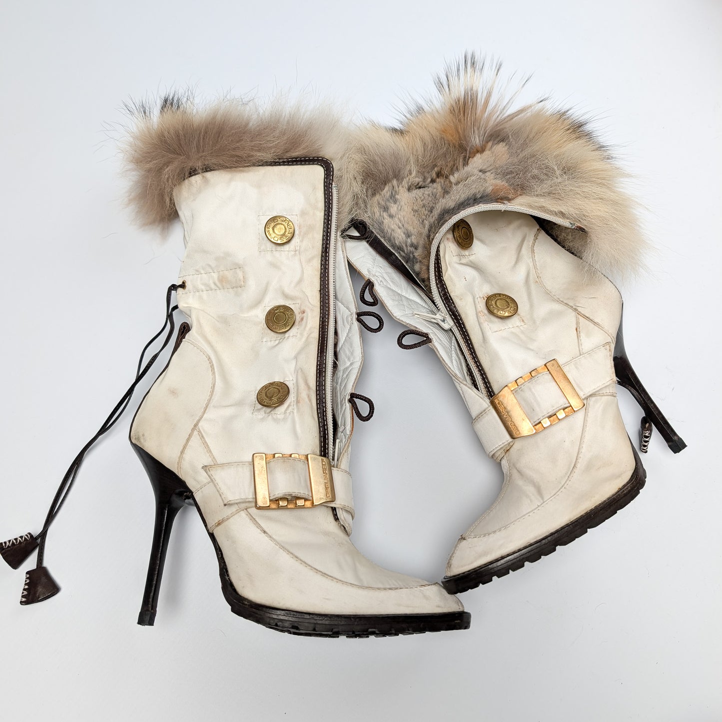Dsquared2 ecru boots lined with real fur - EU37|UK4|US6