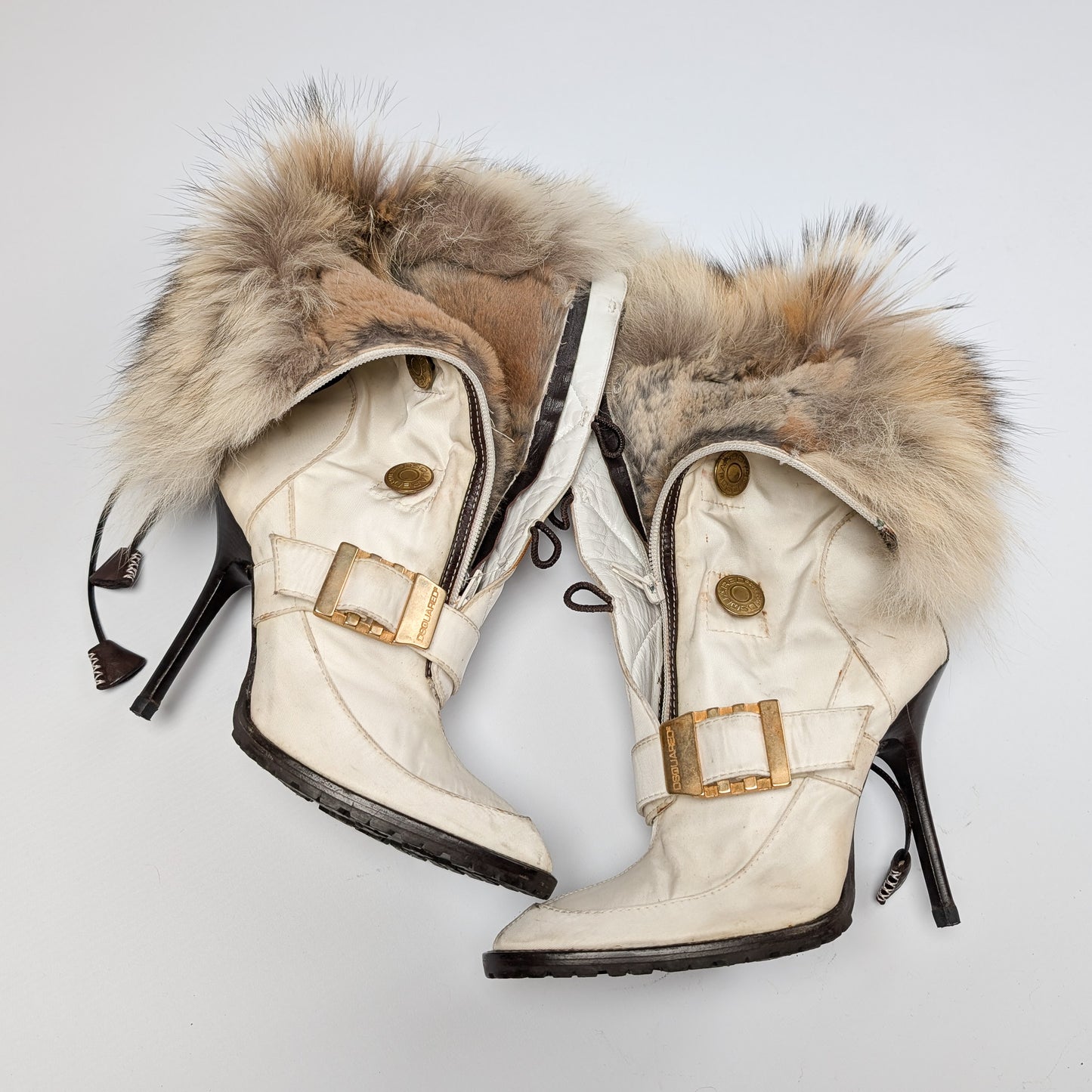 Dsquared2 ecru boots lined with real fur - EU37|UK4|US6