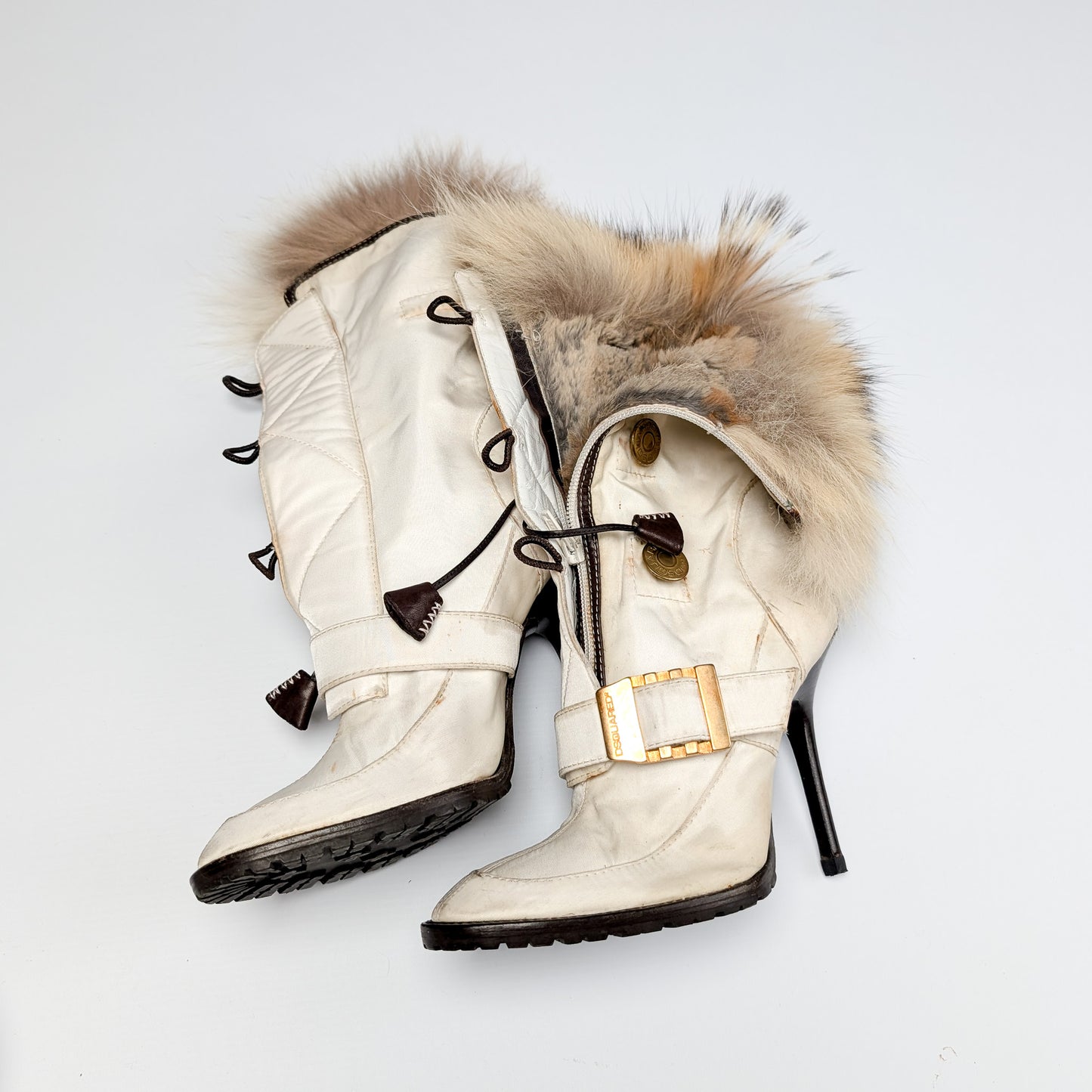 Dsquared2 ecru boots lined with real fur - EU37|UK4|US6