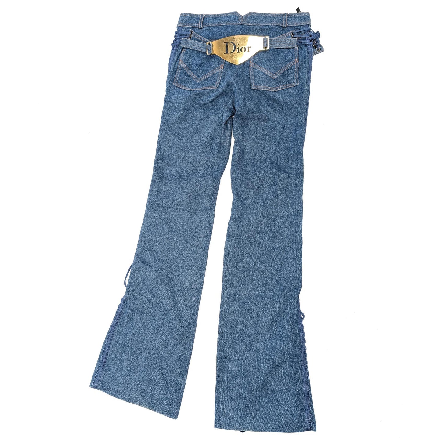 Pantalon Dior by Galliano en denim orné d'une plaque