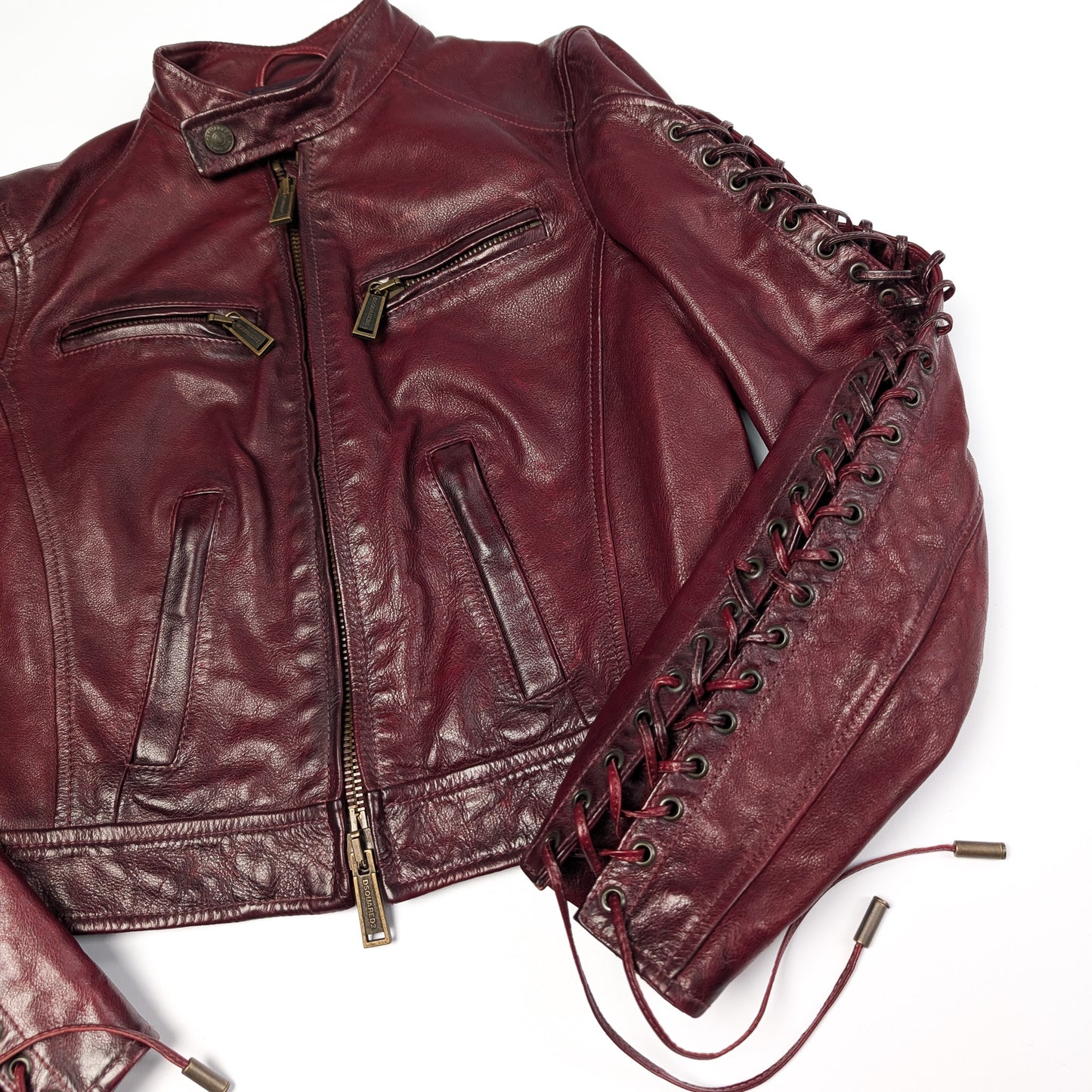 Veste en cuir bordeaux à lacet Dsquared2