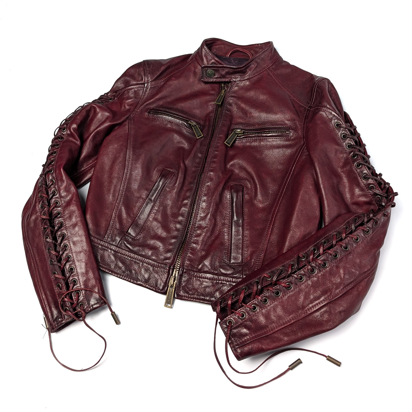 Veste en cuir bordeaux à lacet Dsquared2