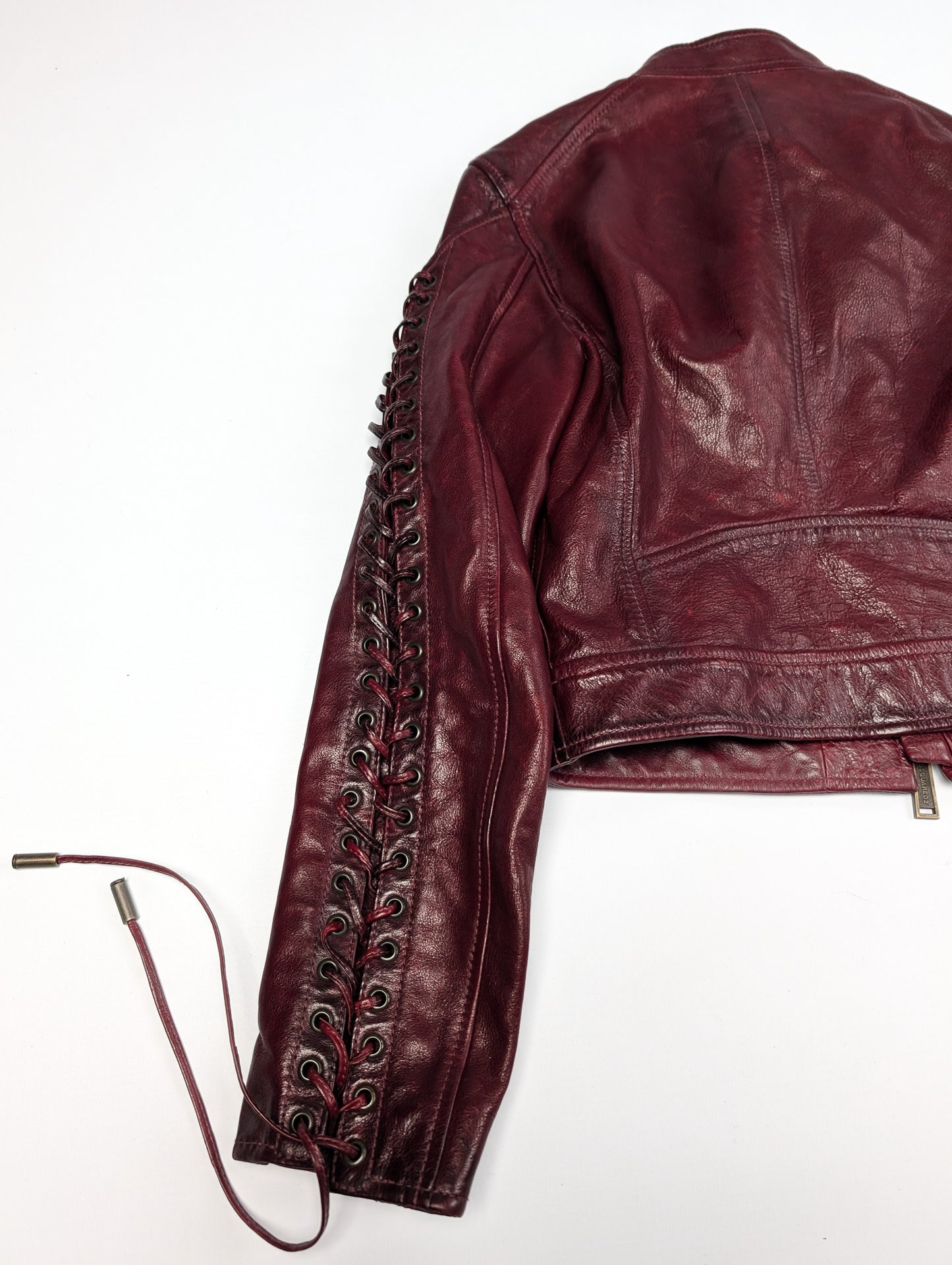 Veste en cuir bordeaux à lacet Dsquared2