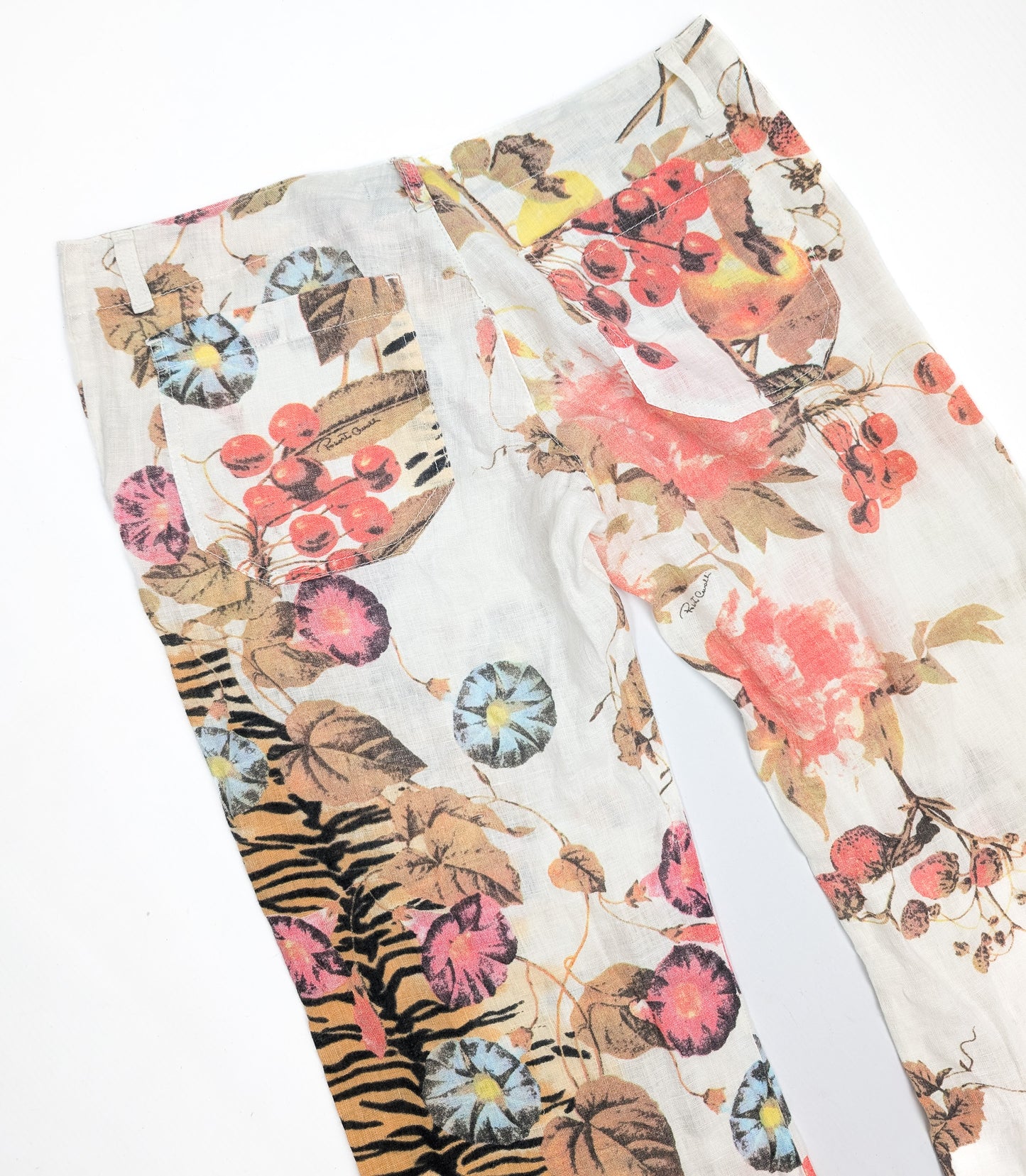 Pantalon lin Roberto Cavalli motif fleural - M