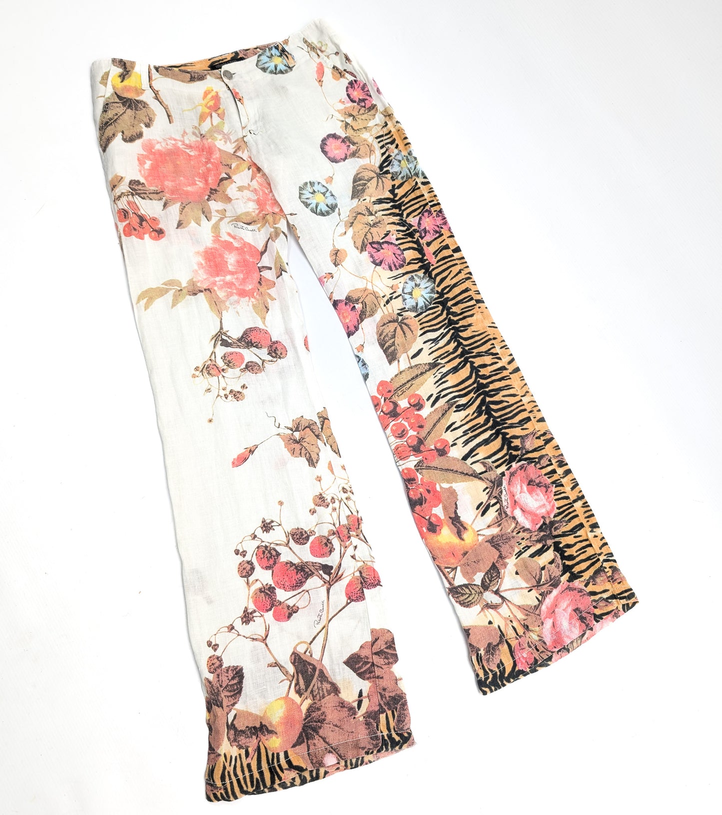 Pantalon lin Roberto Cavalli motif fleural - M