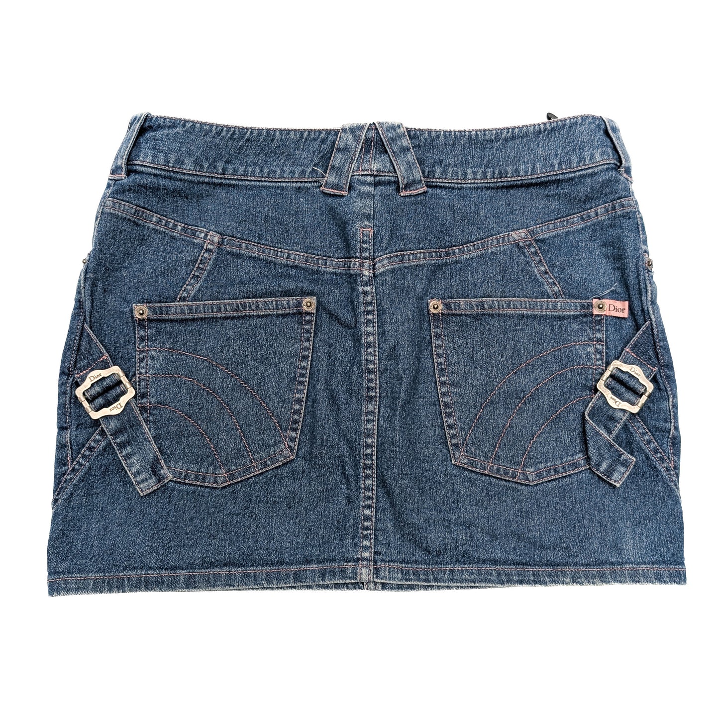 Dior by Galliano denim mini skirt with pink topstitching - M