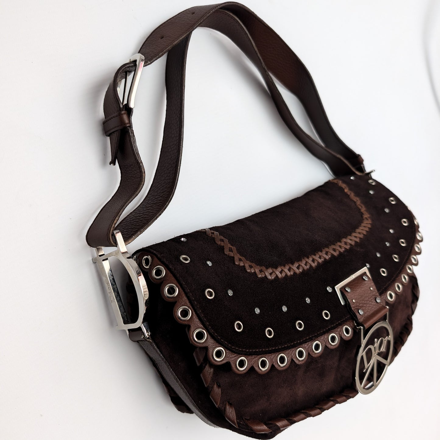 Brown suede bag by Galliano Peace and Love - S/S 2005