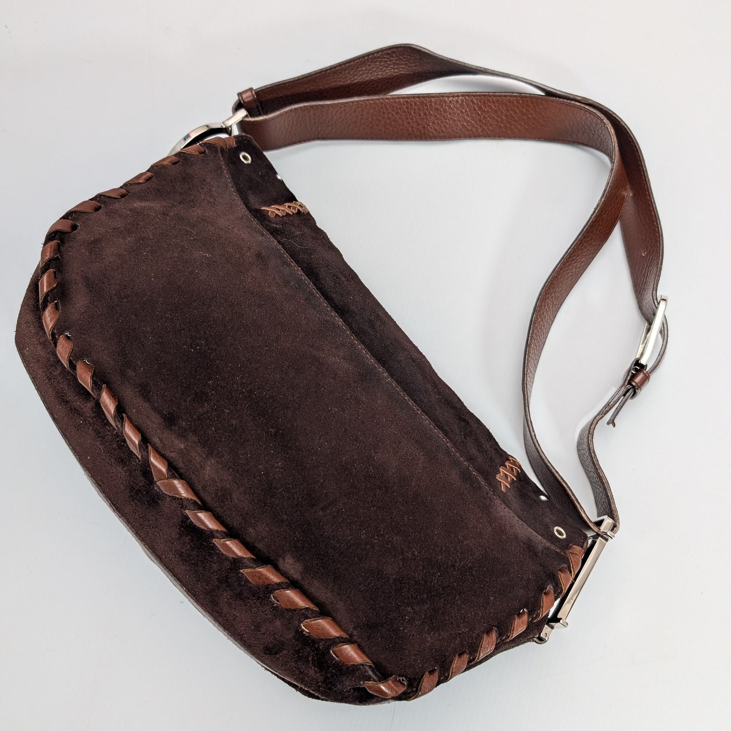 Brown suede bag by Galliano Peace and Love - S/S 2005