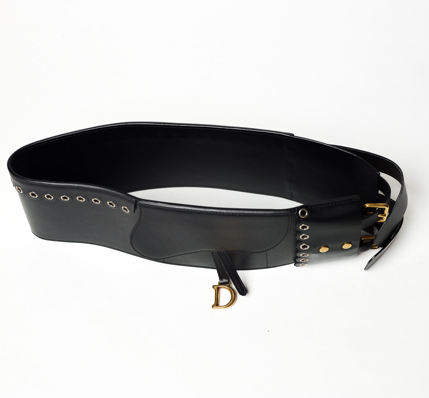 Dior by Galliano Saddle black leather corset belt