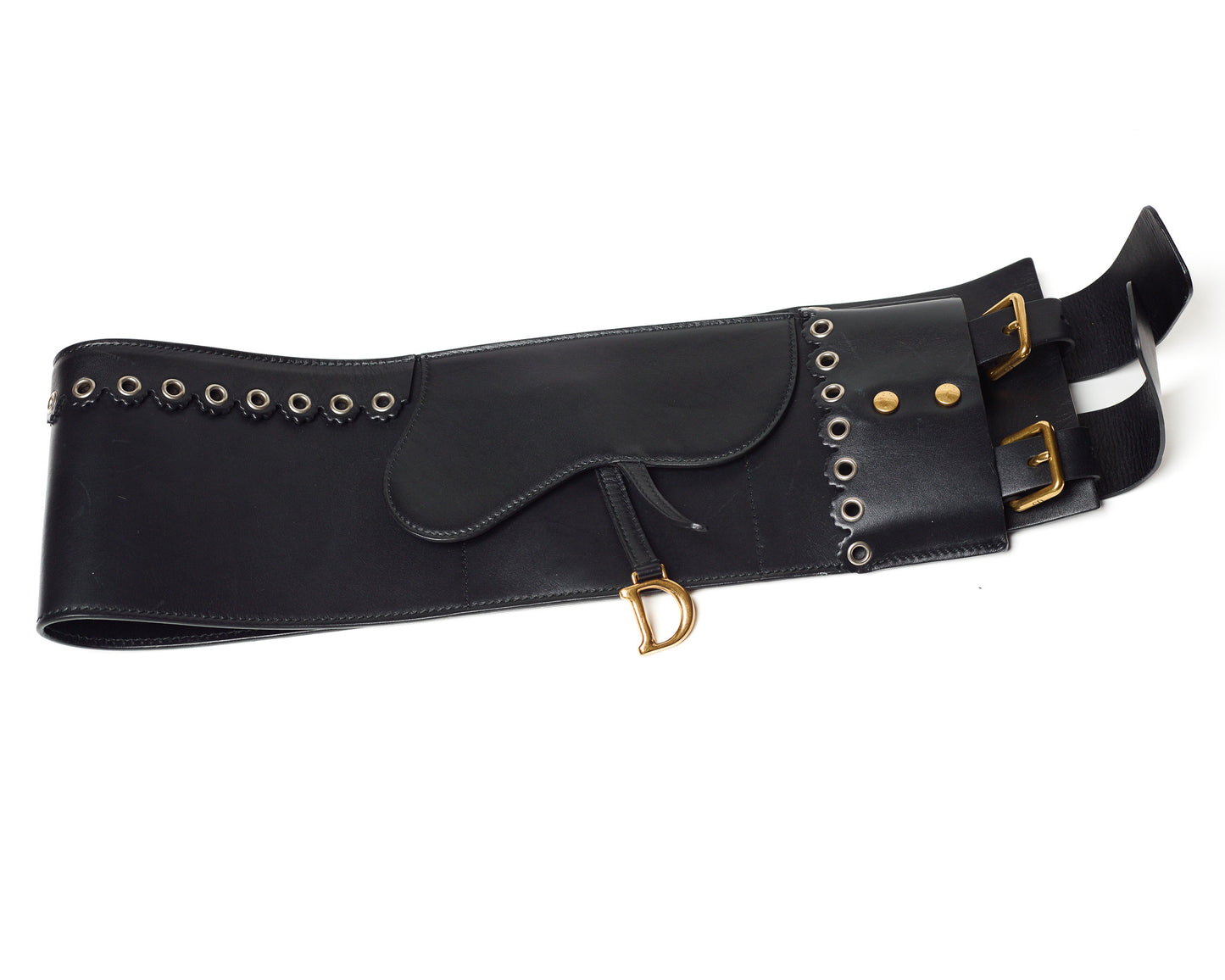 Dior by Galliano Saddle black leather corset belt