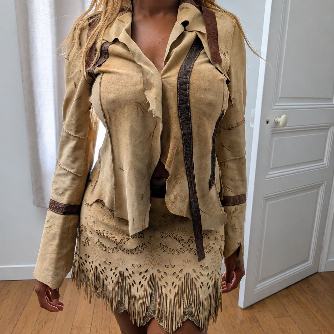 Suede skirt and jacket set - L