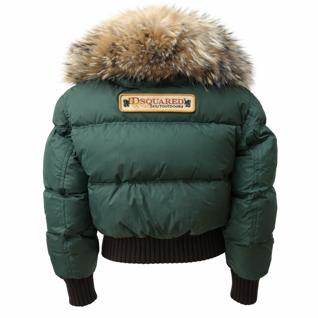 Dsquared2 short puffer jacket in green fur - S – Al fintage