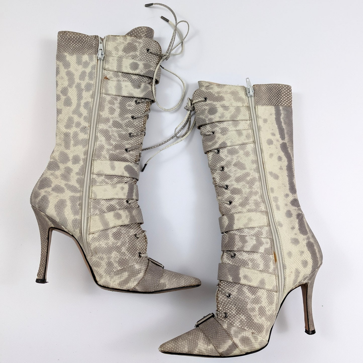 Dior gray snakeskin leather lace-up boots T36.5