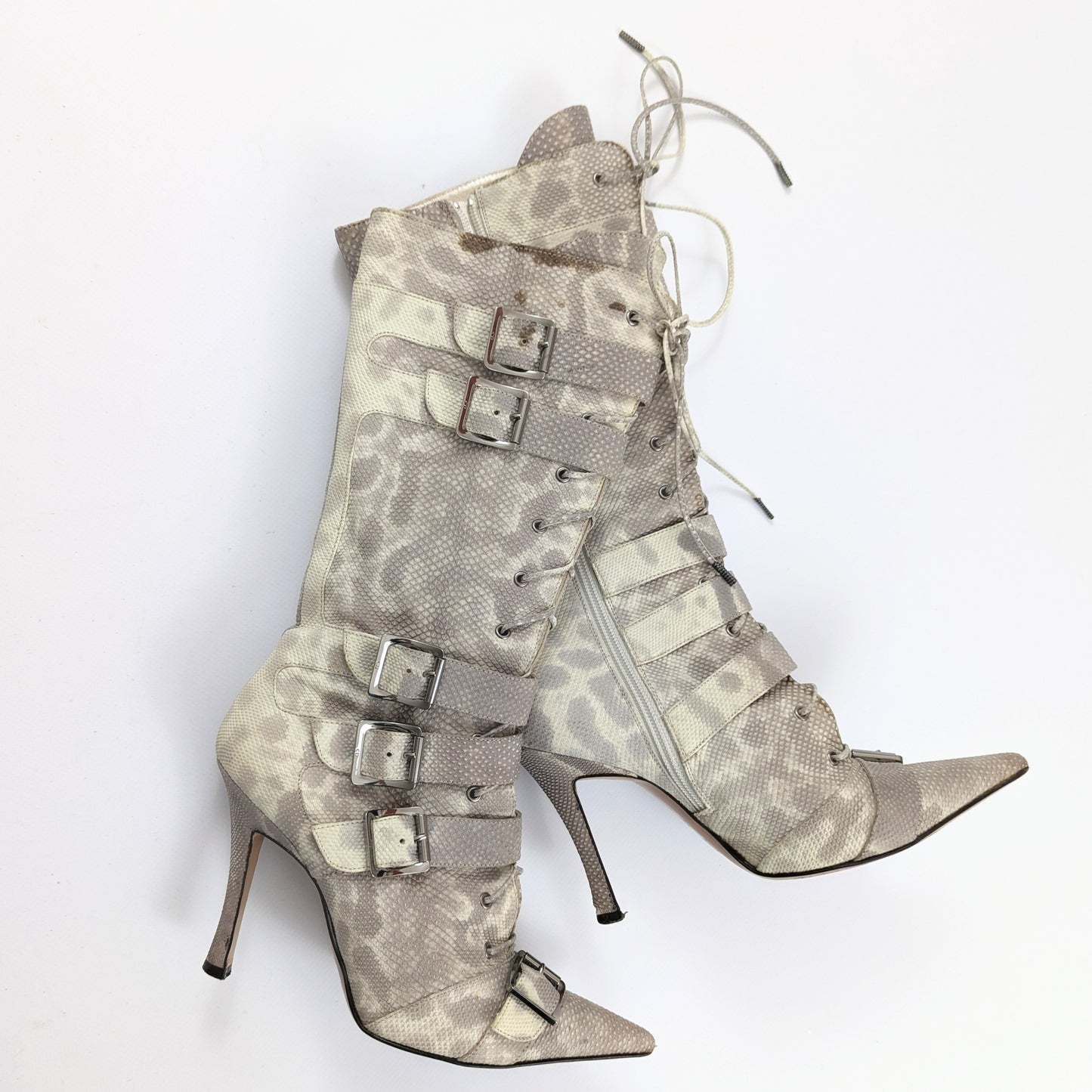 Dior gray snakeskin leather lace-up boots T36.5