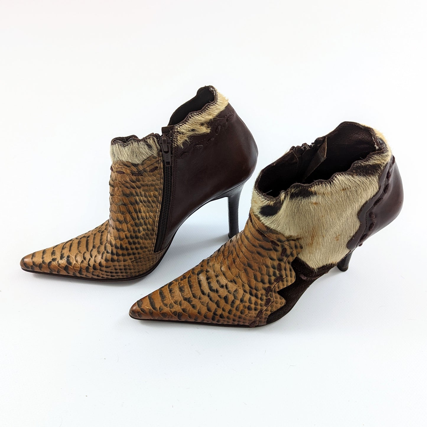 El Dantes ankle boots in suede, fur and leather patchwork T38