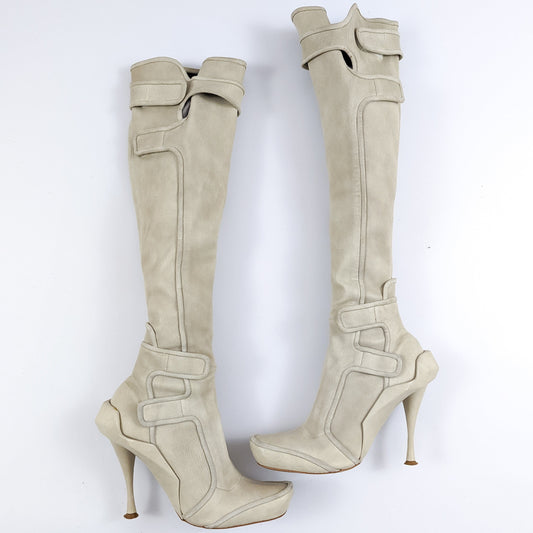 Celine high boots in beige leather -FW2008