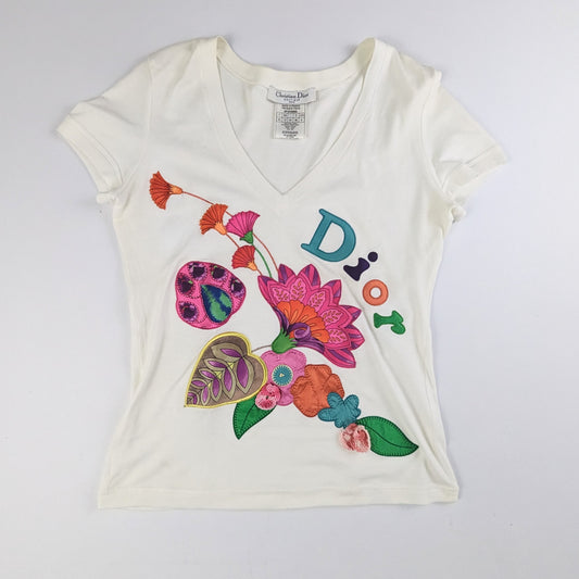 Dior embroidered V-neck t-shirt by Galliano - M/L