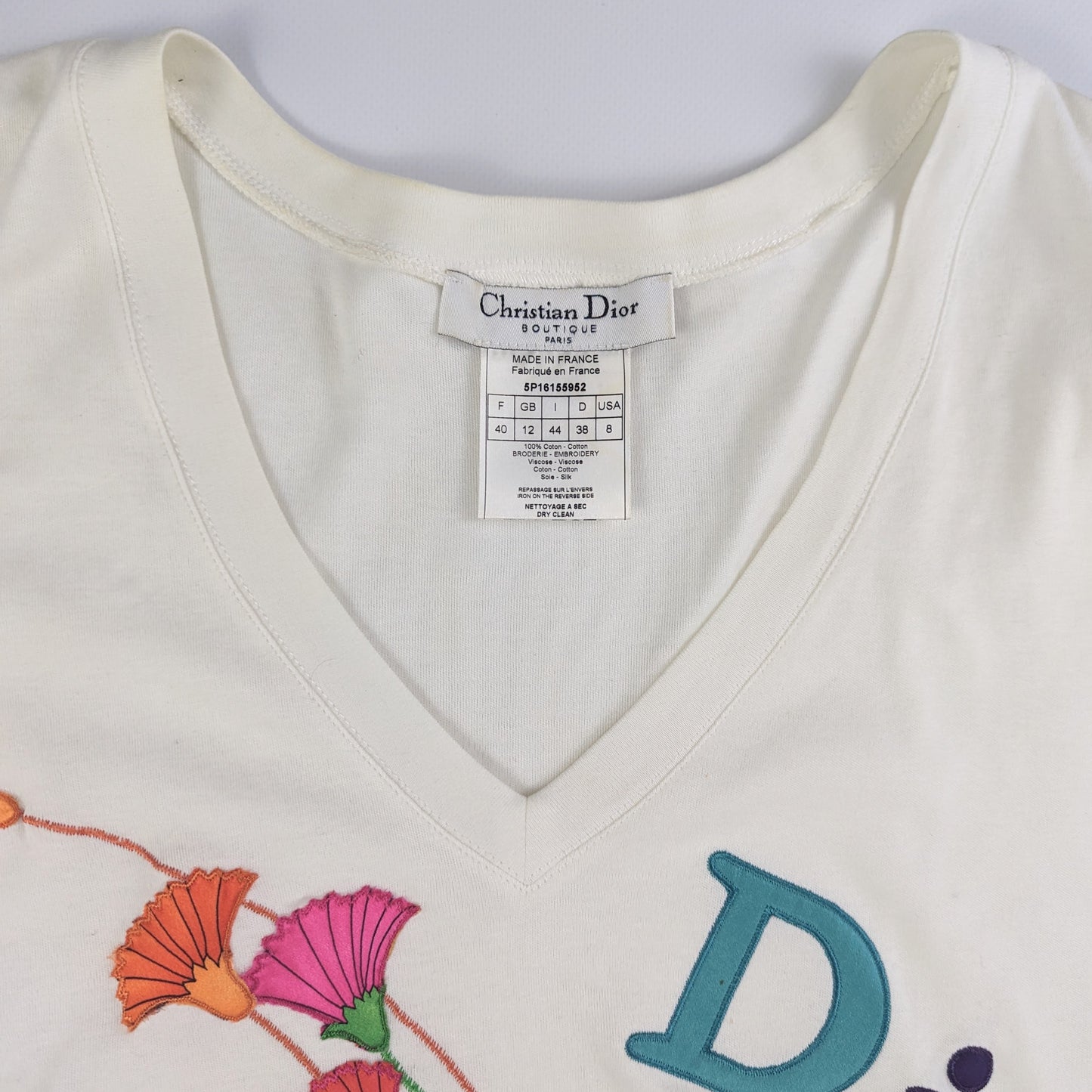 T-shirt col V brodé Dior par Galliano - M/L