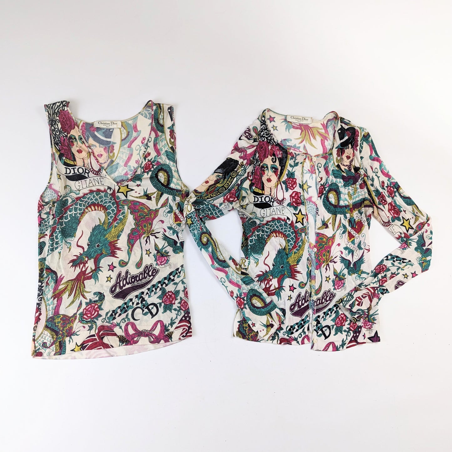 Set ensemble 3 pièces imprimé Gitane Tatoo Dior par Galliano - M
